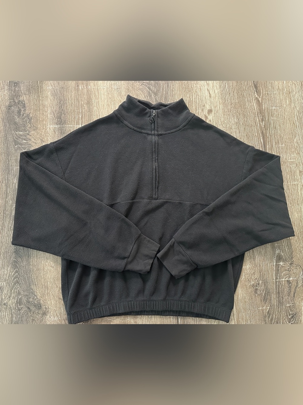 Victoria's Secret -Black Waffle Knit Quarter-Zip Pullover Sweatshirt - Size Med